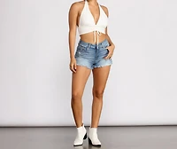 High Rise Fray Demin Shorts
