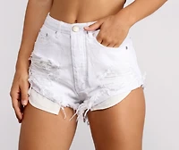 High Waist Roll Up Hem White Denim Shorts