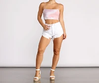 High Waist Roll Up Hem White Denim Shorts