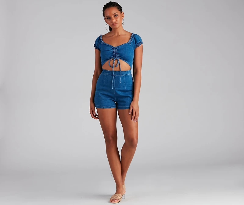Stylish Intentions Cutout Denim Romper