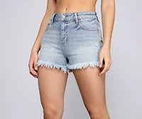 High Rise Frayed Denim Shorts