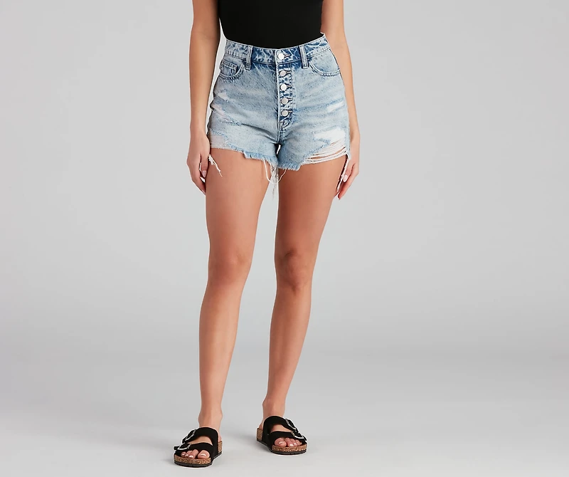 Reese High Waist Button Denim Shorts by Windsor