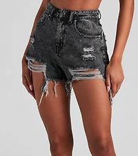 High Waist Acid Wash Shorts