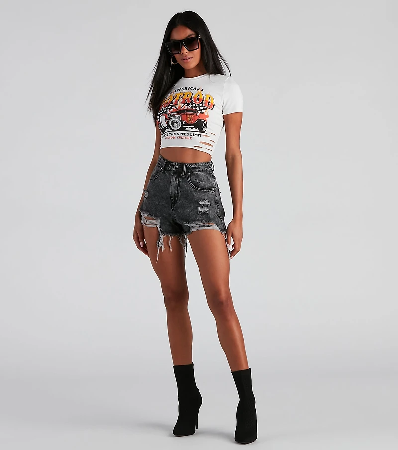 High Waist Acid Wash Shorts