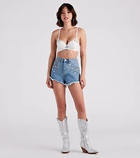 90s Glam Rhinestone Beaded Denim Shorts