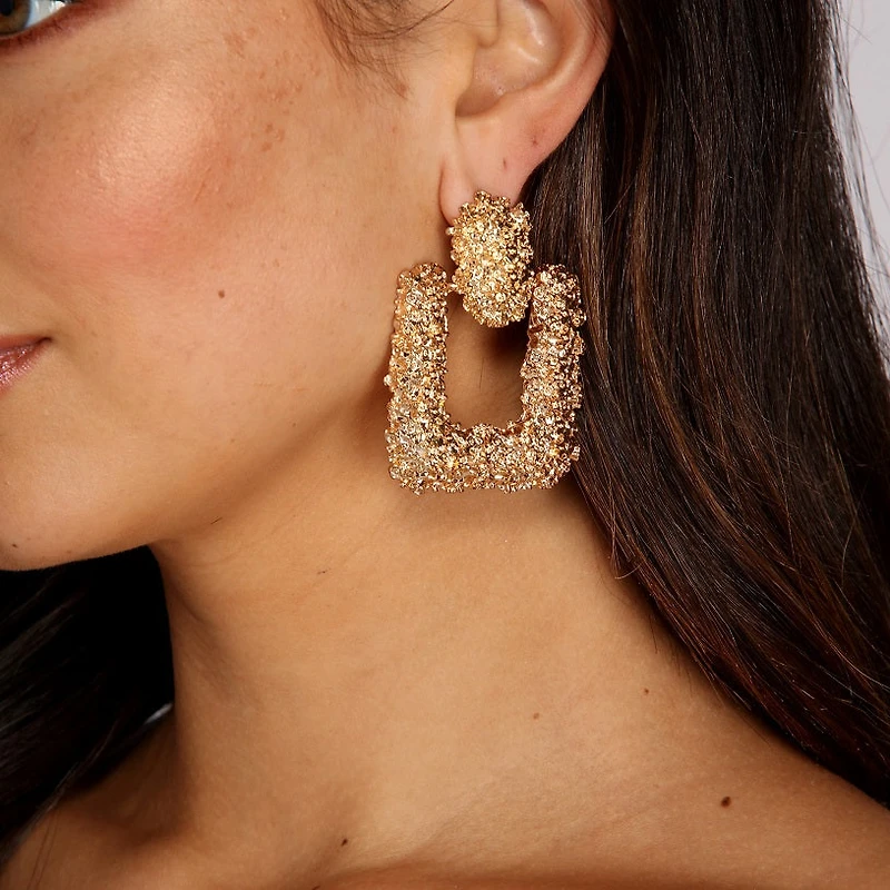 Gold Rush Textured Door Knocker Earrings