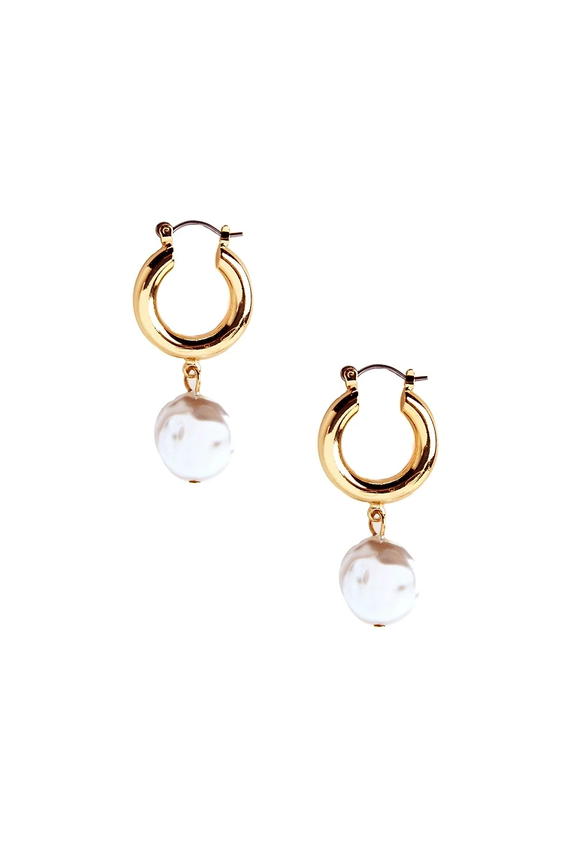 Tube Hoop Pearl Drop Earrings