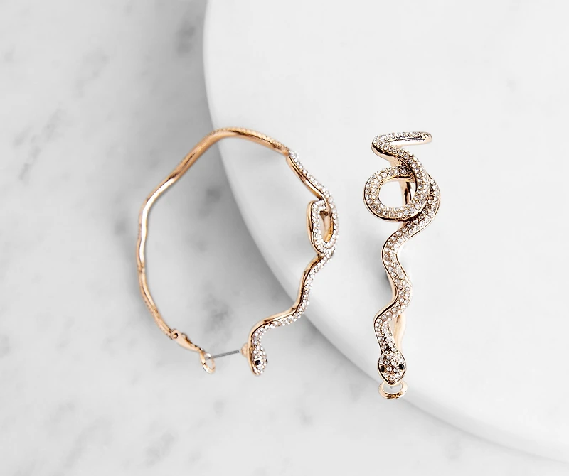 Serpentine Rhinestone Hoop Earrings