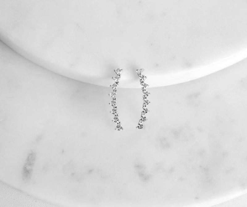 Cubic Zirconia Heart Crawler Earrings