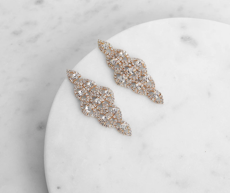 Rhinestone Oval Kite Statement Earrings