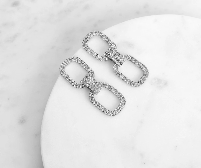 Rhinestone Double Chain Link Earrings
