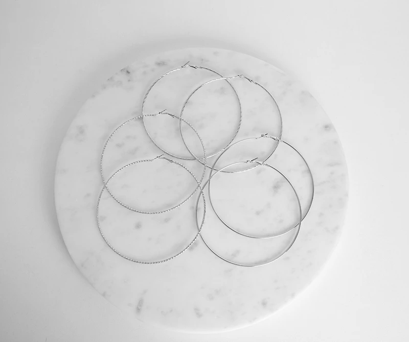 3 Pack Silver Hoop Set