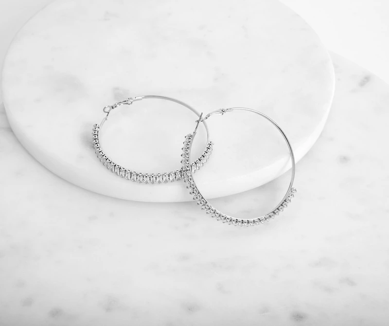 Silver Timeless Baguette Hoop Earrings