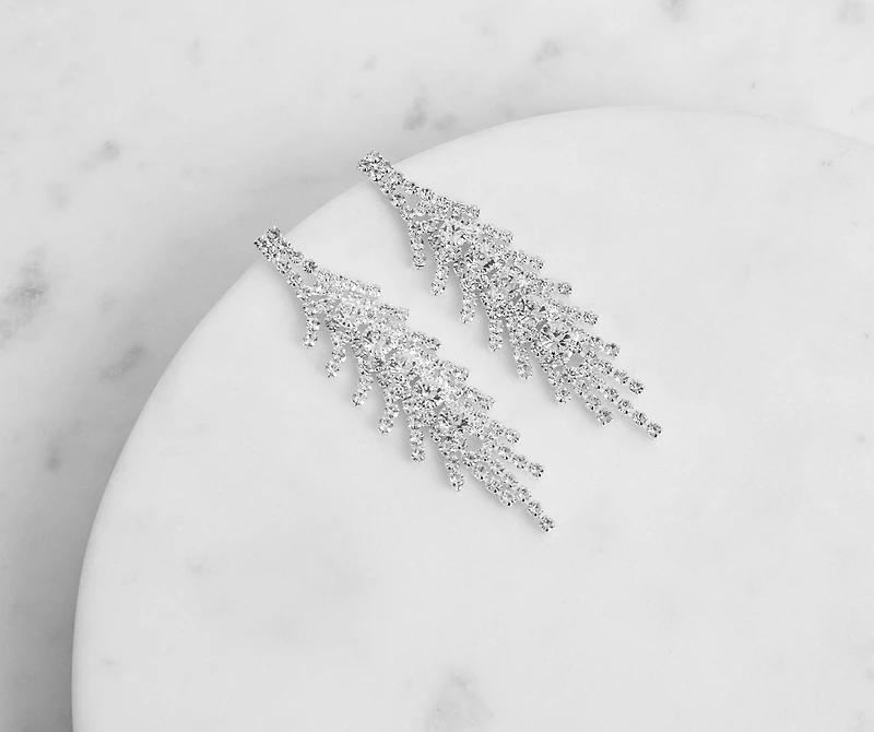 Rhinestone Leaf Duster Earrings