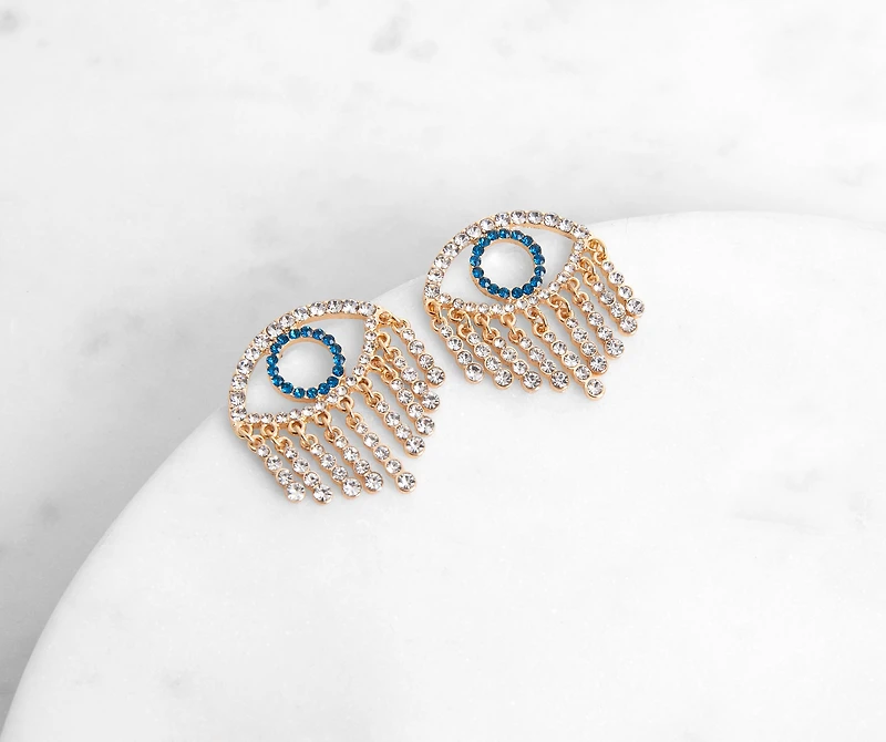 Rhinestone Eye Design Fringe Stud Earrings