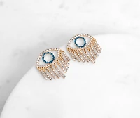 Rhinestone Eye Design Fringe Stud Earrings