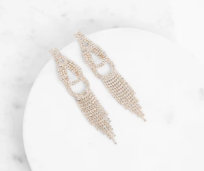 Done Up Double Loop Rhinestone Fringe Earrings