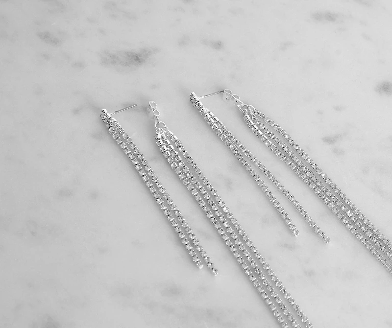 Radiant Beauty Rhinestone Fringe Earrings