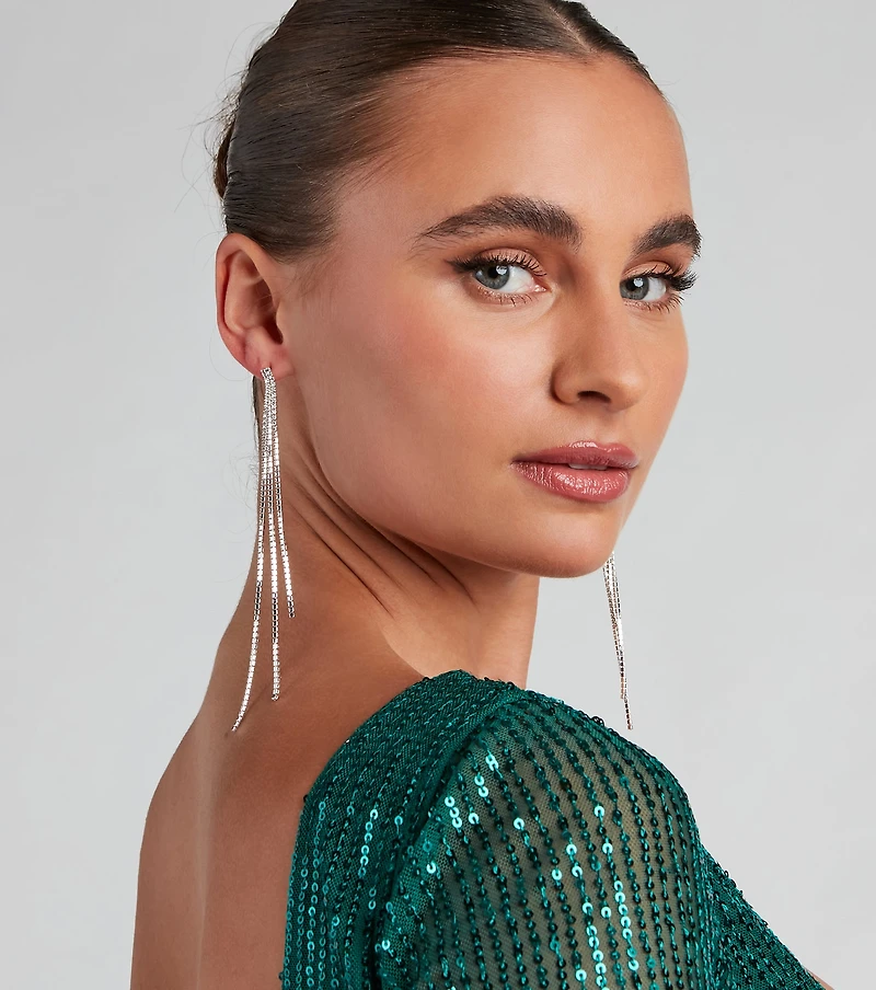 Living Luxe Rhinestone Fringe Earrings