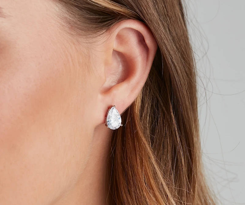 Flawless Cubic Zirconia Teardrop Stud Earrings