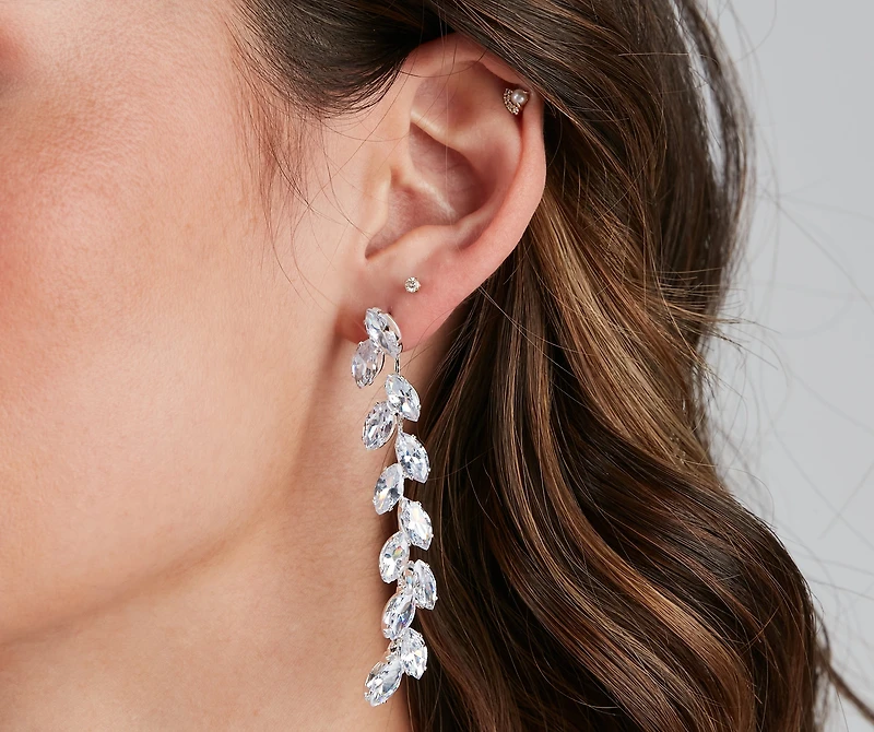 Luxe Leaf Detail Rhinestone Earrings