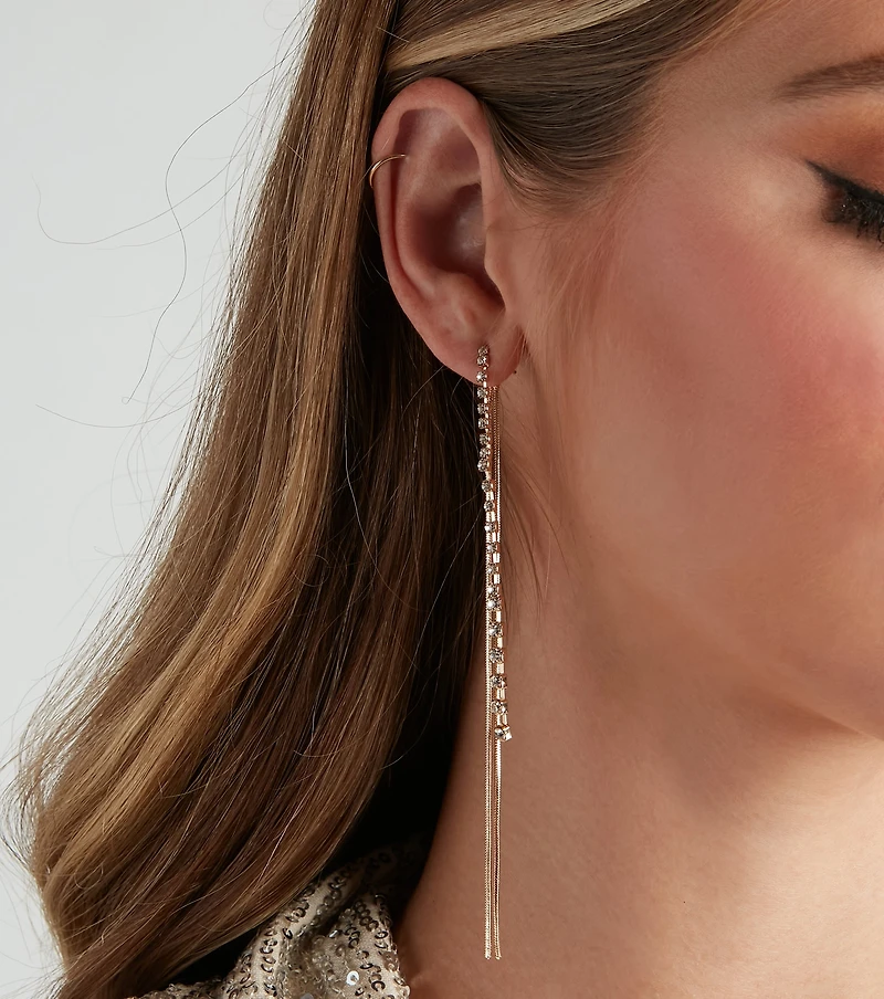 Fallin' For You Rhinestone Linear Earrings