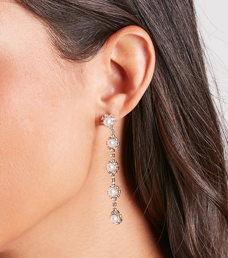 Floral Chic Rhinestone Pearl Duster Earrings