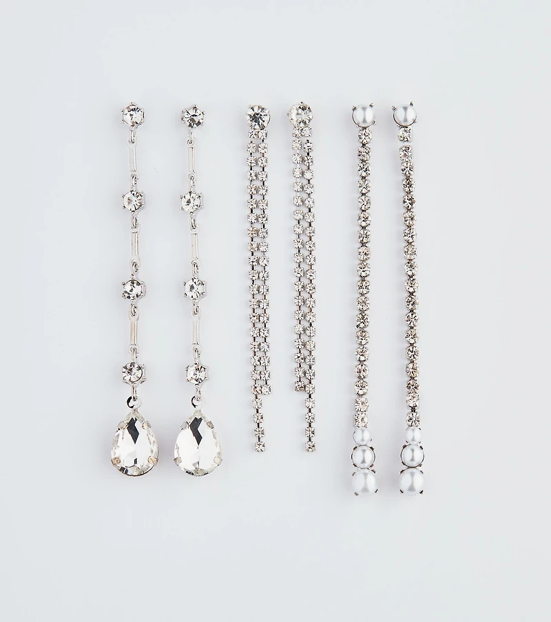 Trendy Glamour Rhinestone and Pearl Earring Set