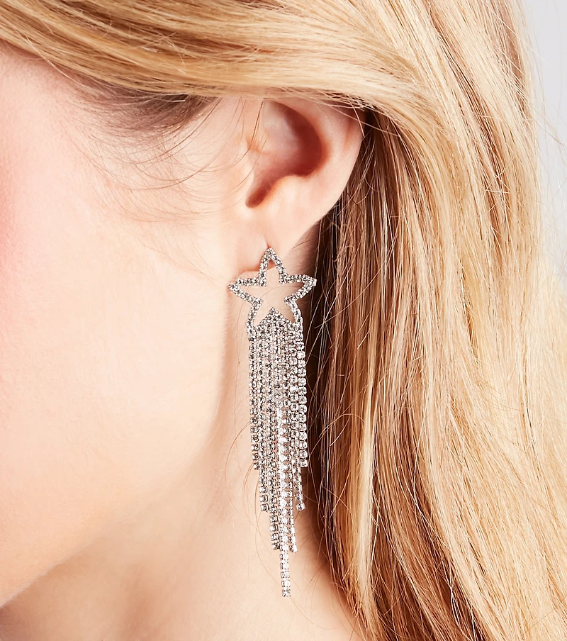 Dreamy Glam Rhinestone Star Fringe Earrings