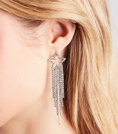 Dreamy Glam Rhinestone Star Fringe Earrings