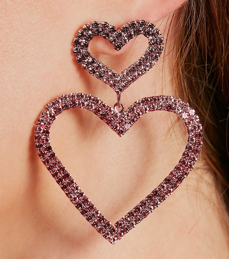 Love The Glamour Rhinestone Heart Earrings
