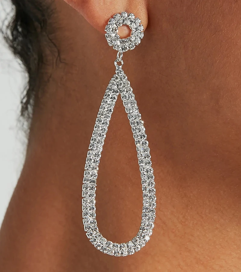 Glam Elegance Long Rhinestone Teardop Earrings
