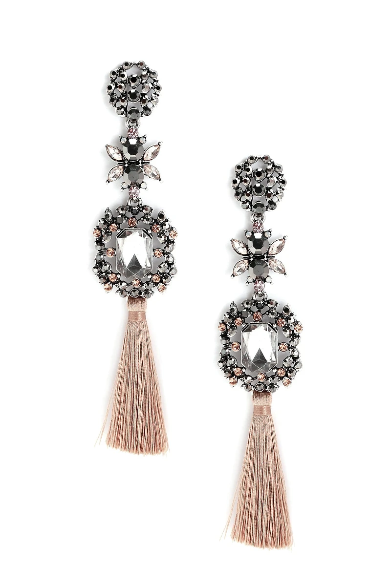 Gemstone Tassel Statement Earrings