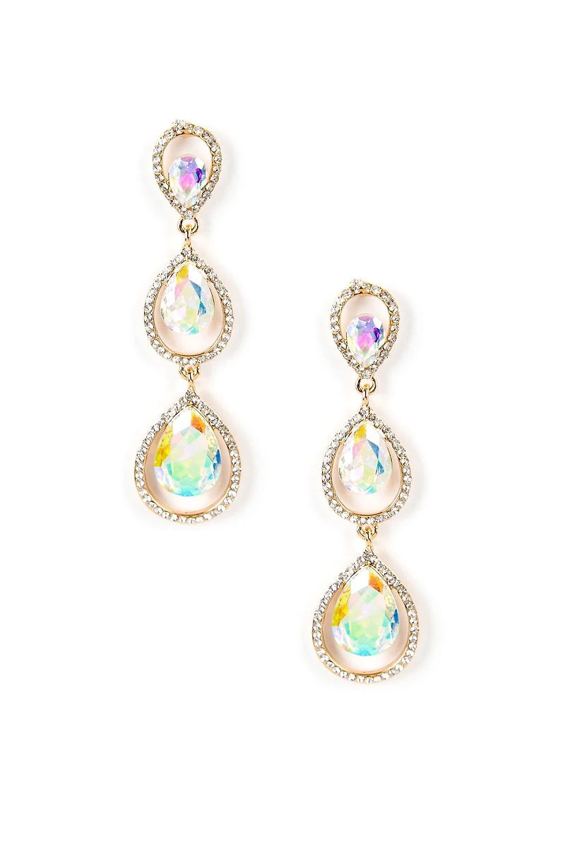 Iridescent Tear Drop Rhinestone Earrings