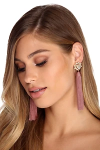 Bloom Rhinestones Tassel Earrings