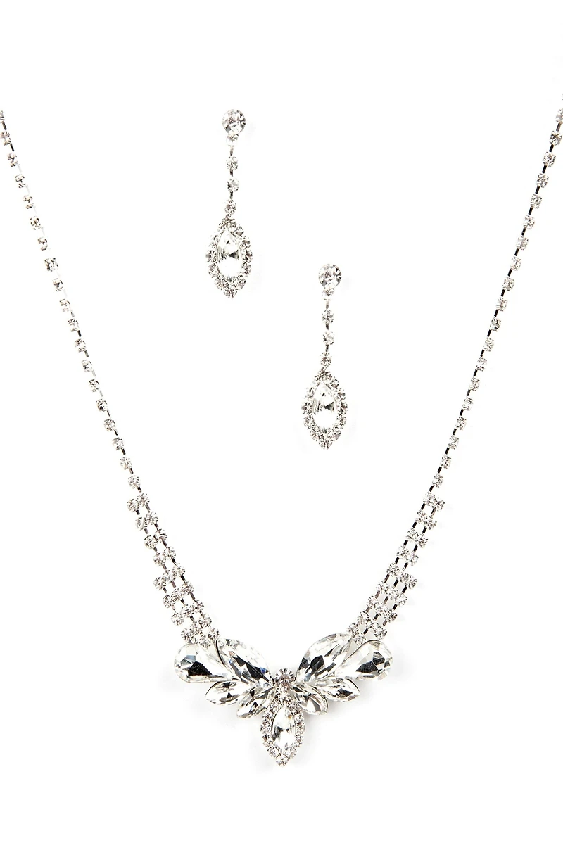 Rhinestone Leaf Necklace Set