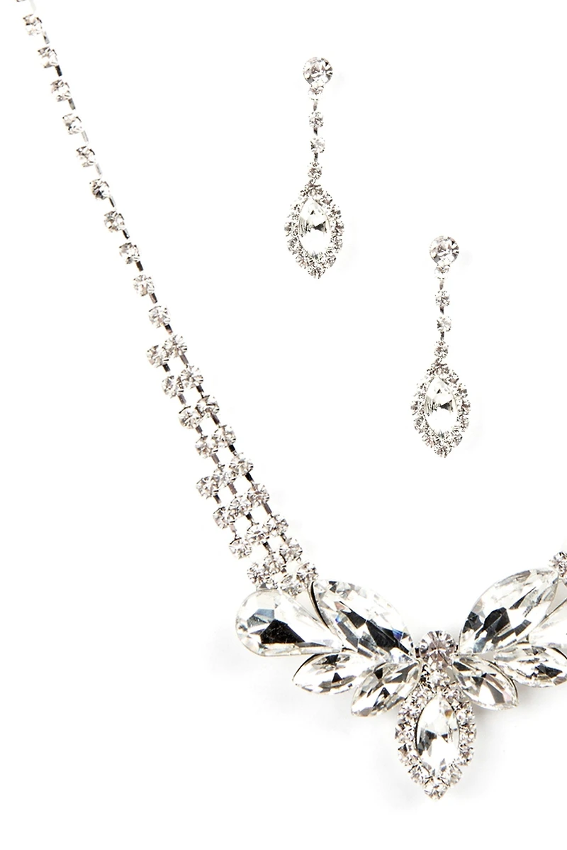 Rhinestone Leaf Necklace Set