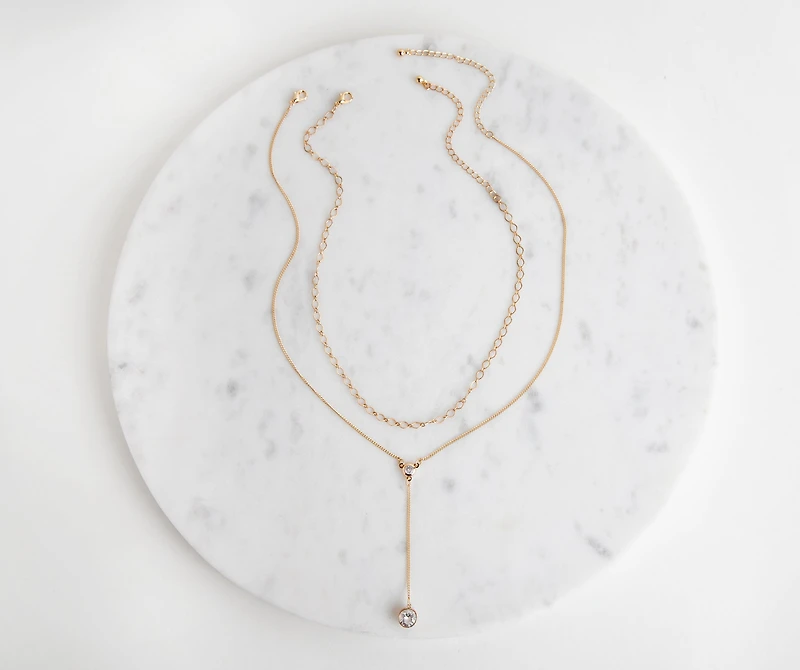 Layered In Lariat Rhinestone Necklace Set