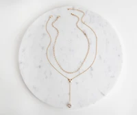 Layered In Lariat Rhinestone Necklace Set
