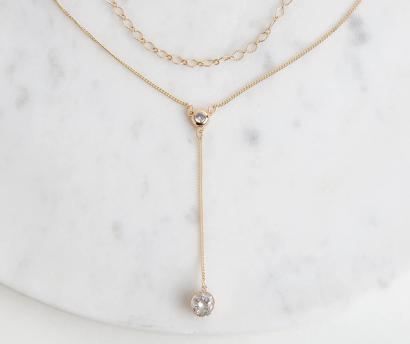 Layered In Lariat Rhinestone Necklace Set
