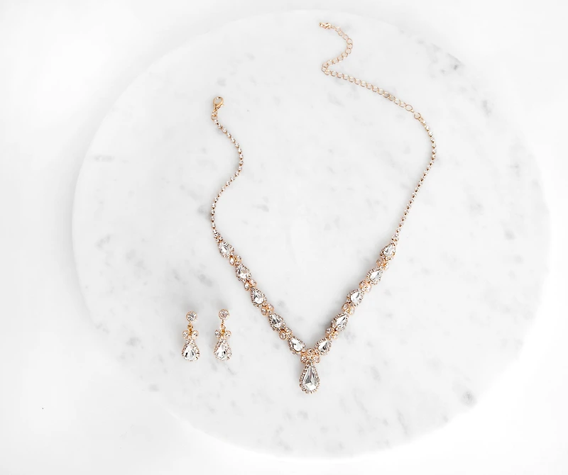 Rhinestone Teardrop Necklace And Dusters