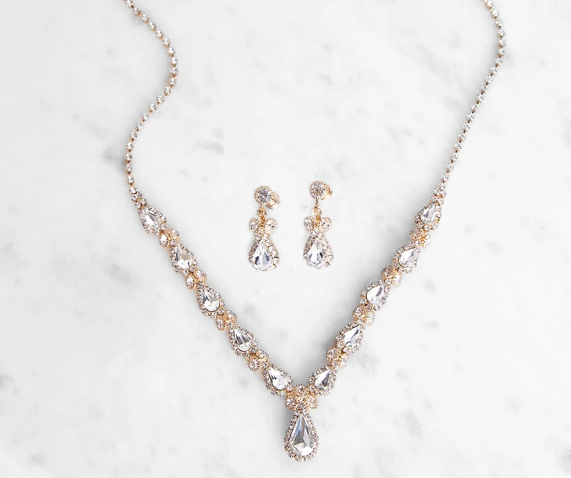 Rhinestone Teardrop Necklace And Dusters