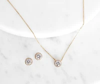 Cubic Zirconia Pendant Necklace And Studs