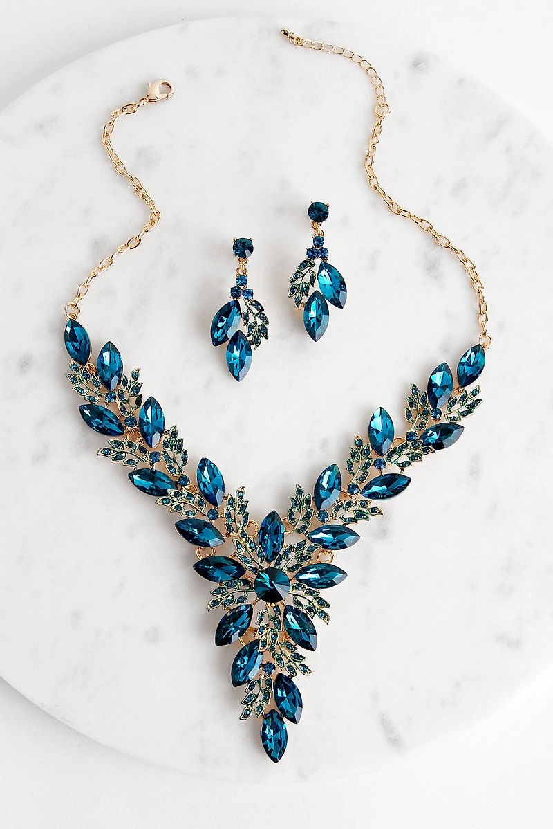 Gemstone Statement Necklace And Earring Set