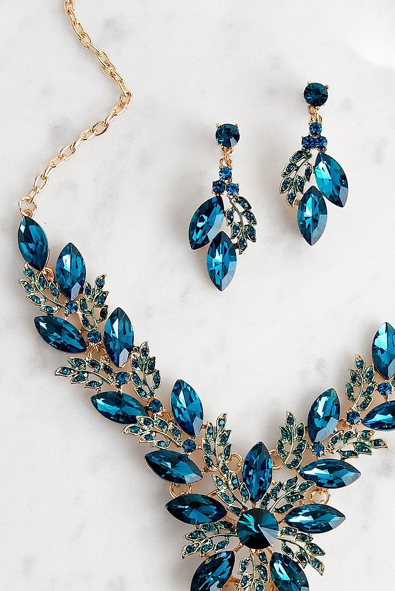 Gemstone Statement Necklace And Earring Set