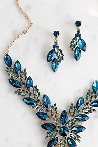 Gemstone Statement Necklace And Earring Set