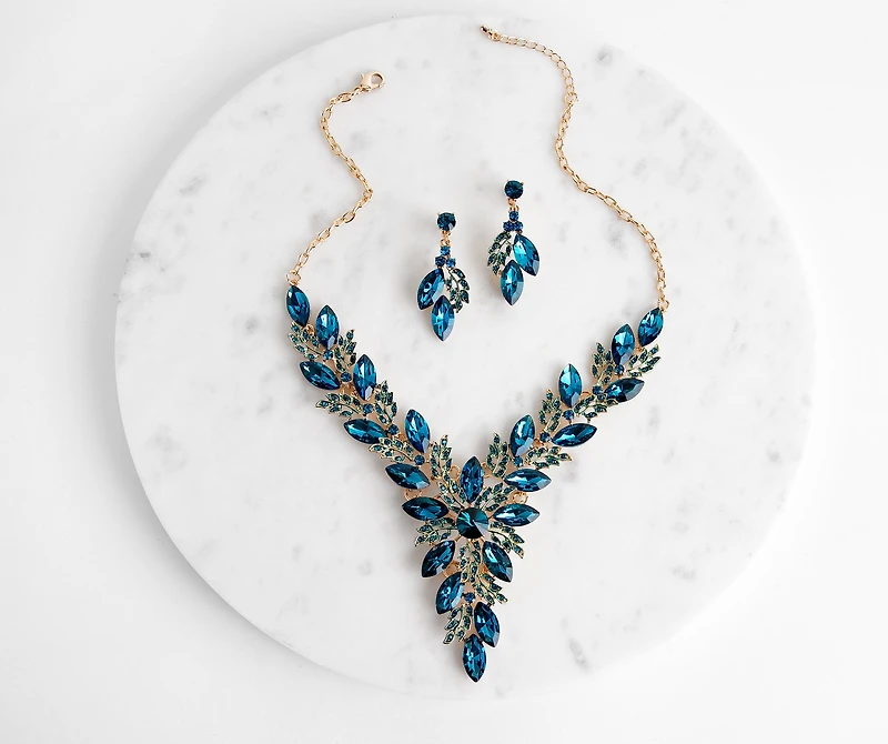 Gemstone Statement Necklace And Earring Set