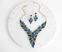 Gemstone Statement Necklace And Earring Set