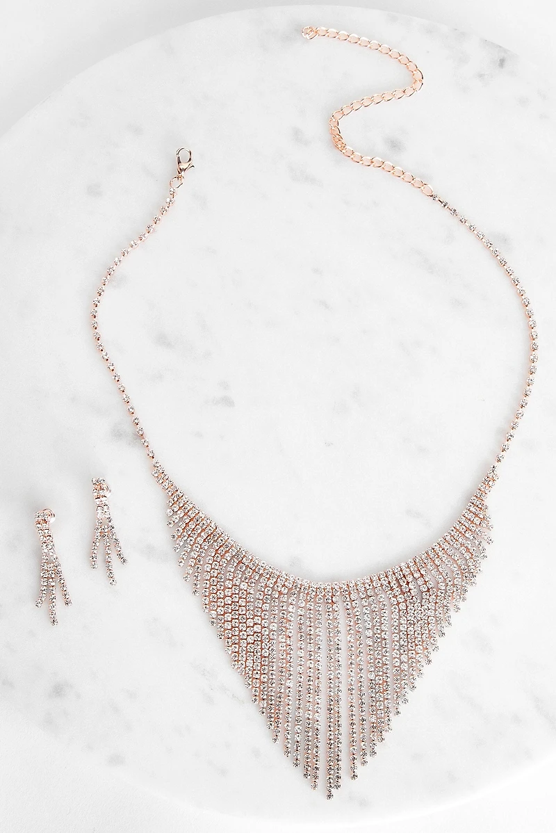 Rose Gold Fringe Necklace Set