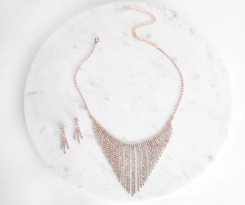 Rose Gold Fringe Necklace Set
